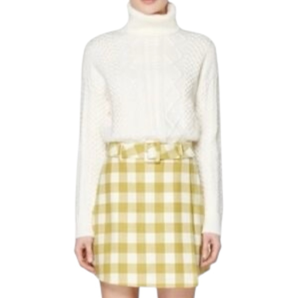Suistudio Calvin Yellow & Off White Check Gingham Belted Wrap Mini Skirt - 12